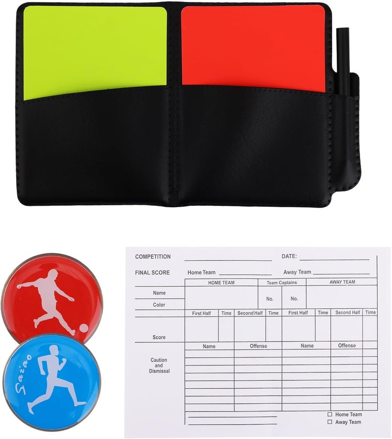 Penitue Soccer Referee Card Set, Red and Yellow Warning Ref Cards with Leather Case, Record Papers, Pencil, Coin Toss, Coaches Accessories Kit for Volleyball Football Baseball Matches Training Equipment - Image 1